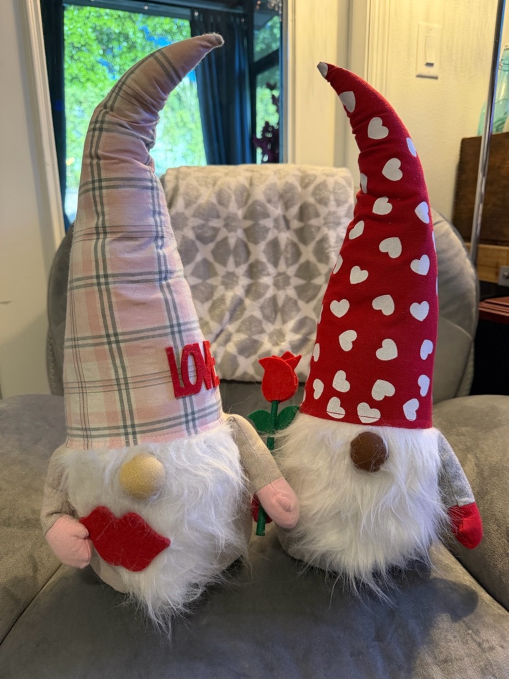 Plush Valentine Gnome Pair – Pink Plaid & Red Heart Hats